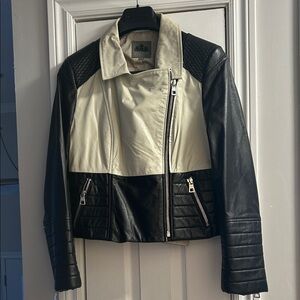 Elegant Black and Cream Leather Jacket